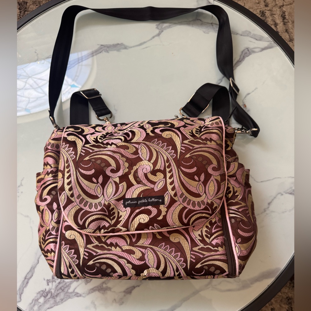 Petunia Pickle Bottom Pink and Brown Paisley Diaper Bag Backpack